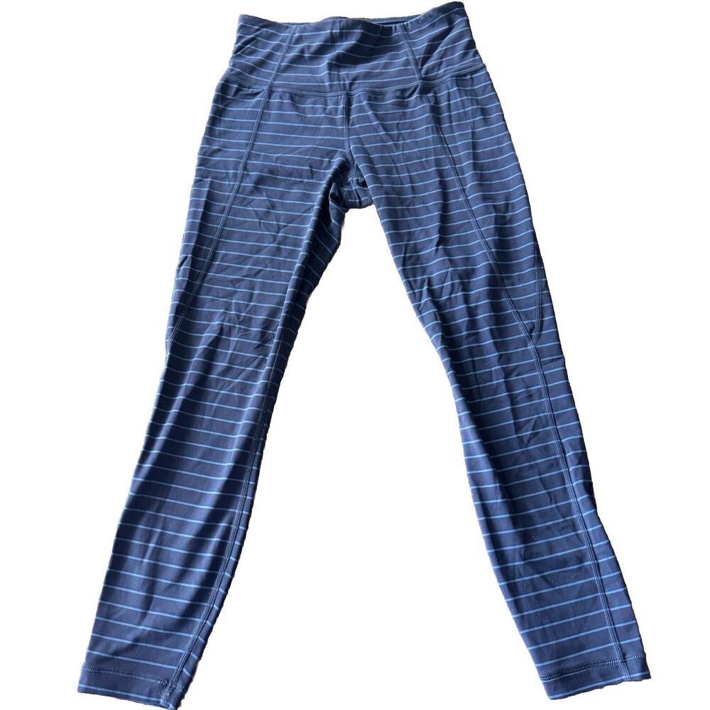 Athleta Chaturanga Leggings Womens XS Blue Striped High Rise Yoga Pants